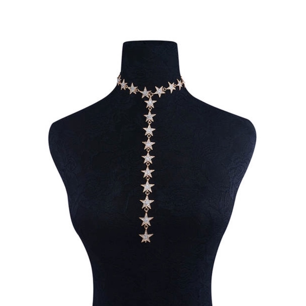 Star ⭐️ Crystal Long Adjustable Necklace Gold NEW